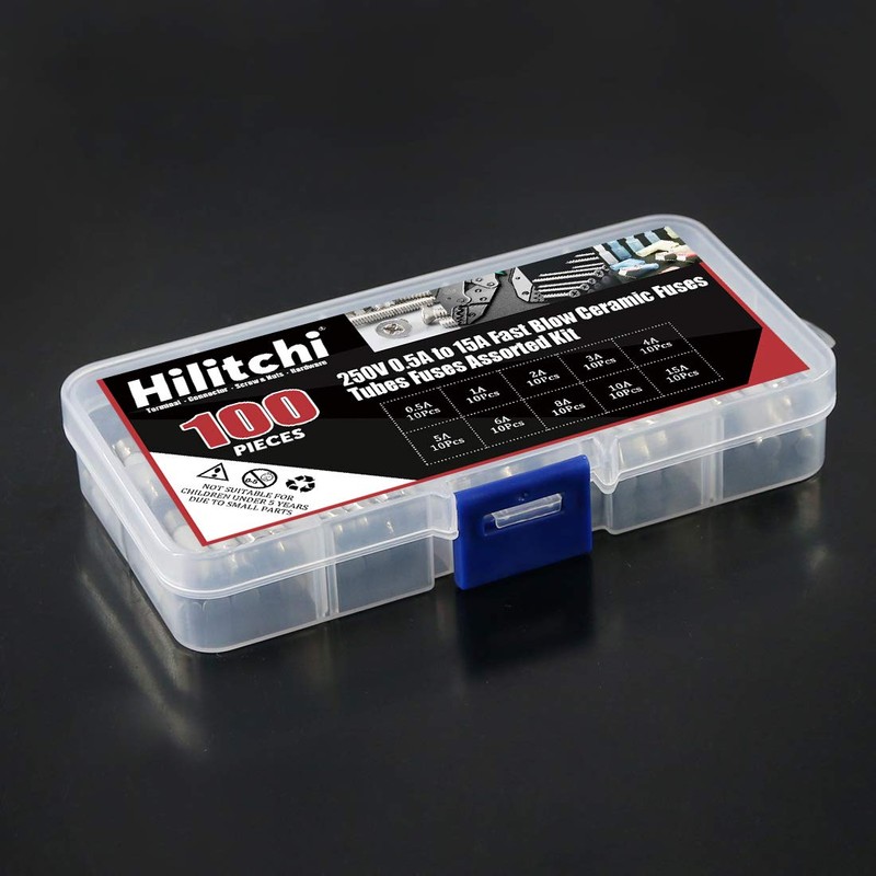 Hilitchi 100pcs 250V 0.5A to 15A Fast Blow Ceramic Fuses