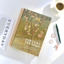 ipoul Large Spiral Notebook, B5, 8x10, Hardcover Journal, Lay Flat, Thick Notebook, 300 Page Journal, Lined Journal Notebook, Wide Ruled, Vincent Van Gogh Gifts, Almond Tree in Blossom, Green