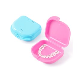 JMU Retainer Case with Vent Holes, Mouth Guard Case with Tight Snap Closure (Teal/Pink)