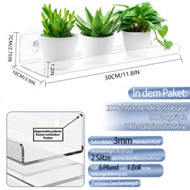 2-Pack 12 Inch Window Plant Shelves - Acrylic Suction Cup Sill Extender for Succulents, Herb Planters, Micro Greens, Bathroom Organizer, Display Stand & Cosmetics Storage | Space-Saving