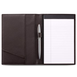 Leather Junior Padfolio for Men & Women with Pen Loop, Italian Calfskin, Business Portfolio Notebook Folder (Pebbled Coffee)