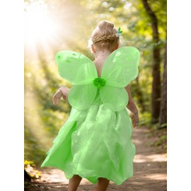 CQDY Tinkerbell Dress, Children's Princess Dress (Fairy Cosplay + Feather + Tiara + Stick etc.), 7 Piece Set, Flower Fairy, Spirit, Kids Costume, 35.4 - 47.2 inches (90 - 120 cm), Girl Dress,
