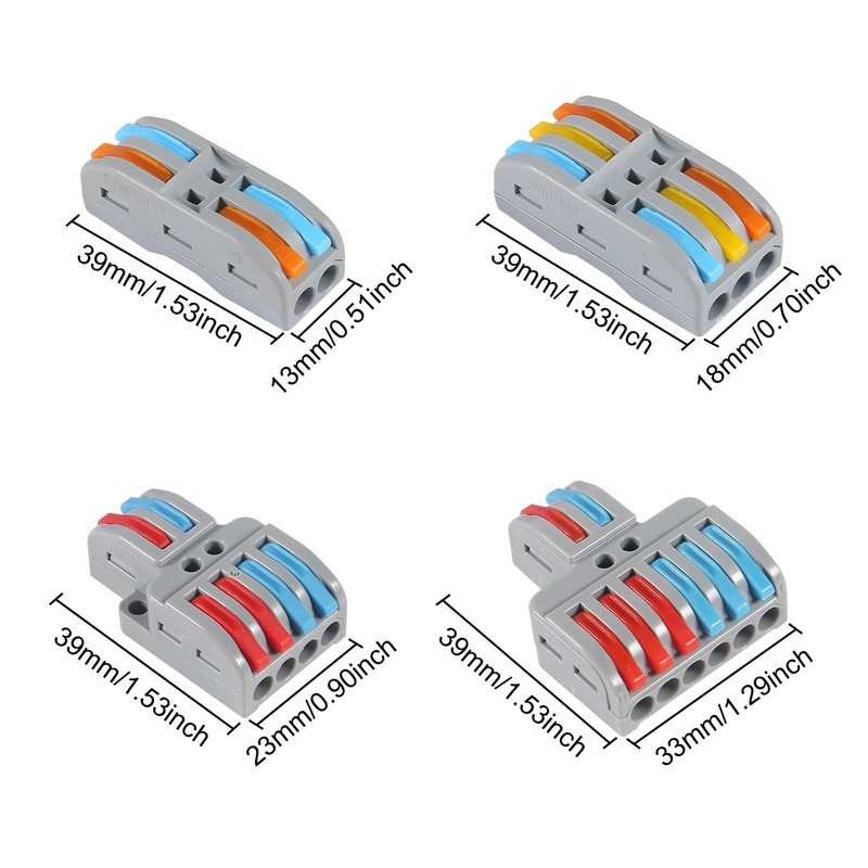 65PCS Lever Wire Connectors, 2 in 2 Out/2 in 4