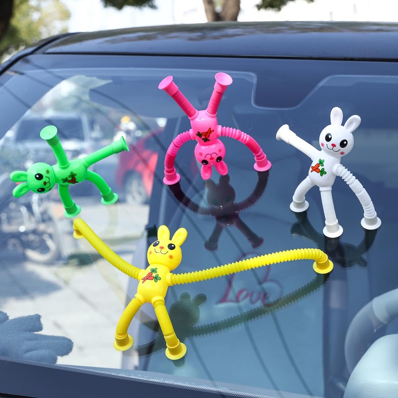 Limpskys 4Pack Telescopic Suction Cup Bunny Toy，Easter Bunny, Easter Egg