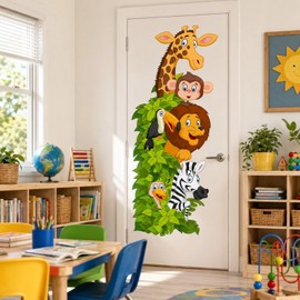Eutecado Watercolor Jungle Animal Wall Decals, Safari Giraffe Lion Elephant Wall Stickers, Peel and Stick Removable Zoo Nature Wall Art for Kids Nursery, Playroom, Bedroom Decor