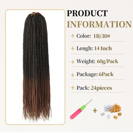 Box Braids Crochet Hair, 14inch Pre Looped Goddess Box Braids Crochet Hair, 6 Packs Braiding Hair Extensions, Crochet Box Braids Synthetic Braiding Hair for Black Women (1B/30, Box 14inch)