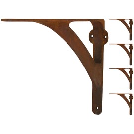 [Set of 4] Shelf Brackets for 6", 8", 10" Shelves - Rust Finish - 7.88" x 5.88" - Heavy Duty Iron Shelf Bracket - L Brackets for Wall Shelves - Easy to Install - Hardware Included