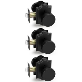 Probrico Black Door Knobs Interior, Bathroom/Bedroom Door Locks, Privacy Door Knobs with Lock, Keyless Door Locksets, 3 Pack