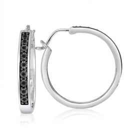 Hdiamonds 1/10 Carat Total Weight (cttw) 925 Sterling Silver Diamond Hoop Earrings For Women, Available With Black, Blue, Brown & White Diamonds