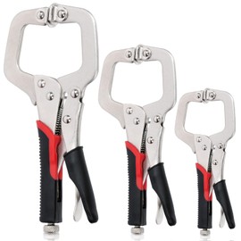 Keadic 3Pcs 6.5" 9" 11" Heavy Duty Locking C-Clamp Set With Regular Tip and Swivel Pads, Metal Pocket Hole Locking Pliers Table & Tool Vise Grip for Automotive DIY Woodworking Cabinetry Welding