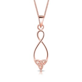 DTPsilver® 925 Sterling Silver, Yellow Gold Plated, Rose Gold Plated or Two-Tone Necklace - Small Celtic Knot Pendant - With or without Chain - Width: 1.2 mm - Adjustable Length: 40 to 45 cm, Sterling