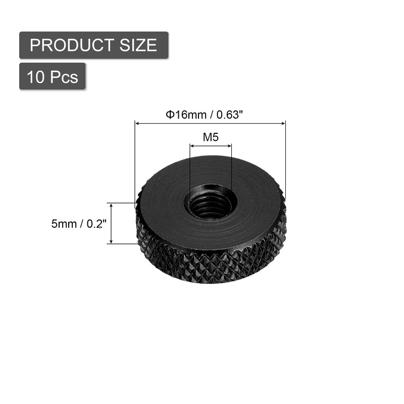 sourcing map 10Pcs Flat Knurled Thumb Nuts, M5x16 x 5