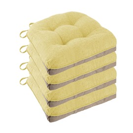 FlyGulls Non Slip Chair Cushions for Dining Chairs Set of 4 Kitchen Chair Cushions 18"x18"x3" Turfted Chair Pads Comfortable and Soft Seat Cushion with Ties, Yellow