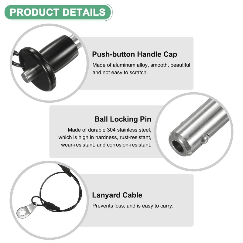M METERXITY Push-Button Ball Locking Pin, 1/4" [6mm] Dia., 19/32
