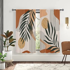Famiffty Bohemian Mid Century Boho Window Curtains 2 Panels Rod Pocket Palm Leaf Abstract Modern Bedroom Curtains Nature Arch Window Drapes Treatment Living Dining Room Home Decor 42W X 63L Inches