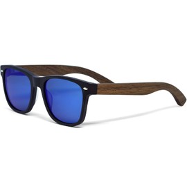 Proudly Canadian: Sunglasses Mens & Women | Walnut Wood Temples & Black Acetate Frame | Polarized UV400 Blue Lenses | Women & Mens Sunglasses | Zipper Case