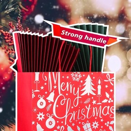 LATERN Pack of 12 Christmas Gift Bags, 32 x 26 x 12 cm, Merry Christmas Theme Goody Bags, Gift Wrapping Bags, Silver Pressed Christmas Party Bags (4 Patterns)