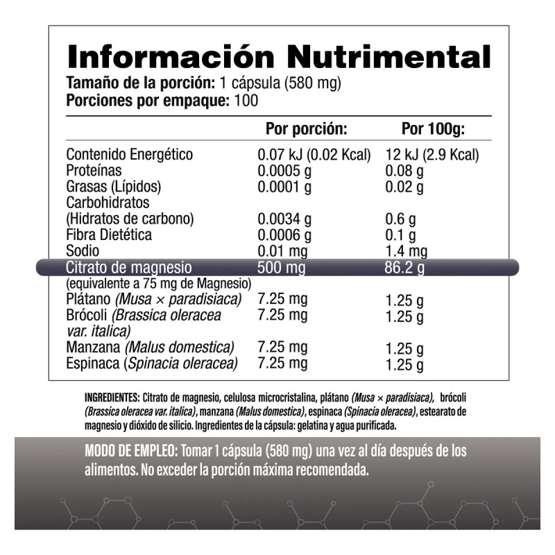 Citrato de Magnesio 500mg - Uno al da - 100