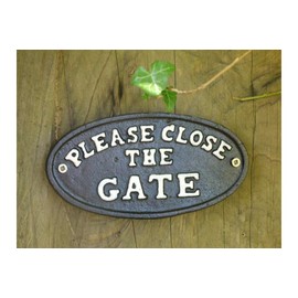 Cast Iron Metal Please Close the Gate Sign Plaque