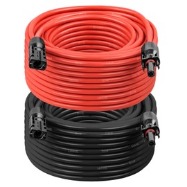 10AWG Solar Extension Cable 50FT – 2 Pack Red & Black PV Wire with Solar Connectors, 84-Strand Tinned Copper, Dual XLPE Insulated, Outdoor UV-Resistant Cable for RV, Inverter, Battery