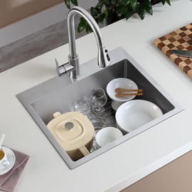 TSIBOMU 21 inch Kitchen Sink Drop in, 18 Gauge Stainless Steel Brushed Single Bowl Topmount Kitchen Sink with 1 Faucet Hole,D21" x W18" x H9"