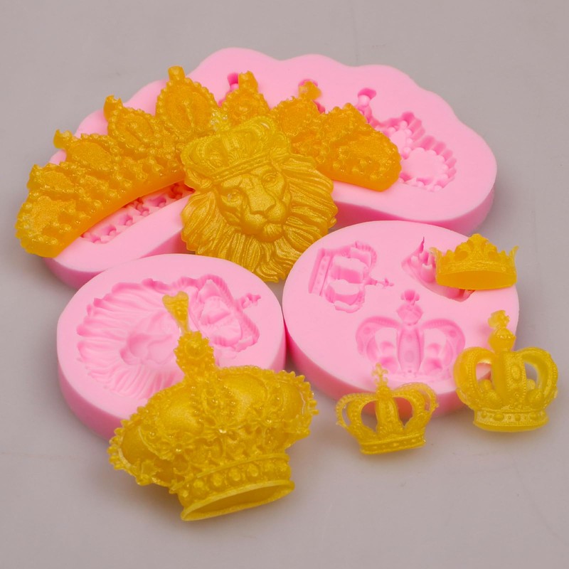 Royal Crown Silicone Molds Set, Lion and Tiara Fondant Molds,