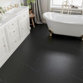 VEELIKE Black Peel and Stick Floor Tile Waterproof Marble Vinyl Flooring Tiles 12x12 Inch 12-Pack Self Adhesive Easy to Install Sticky Tiles for Floor Kitchen Bathroom Living Room Vinyl Sheet Flooring