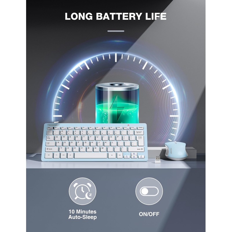 TECKNET Wireless Keyboard and Mouse Combo, Mini Cordless Computer Keyboard