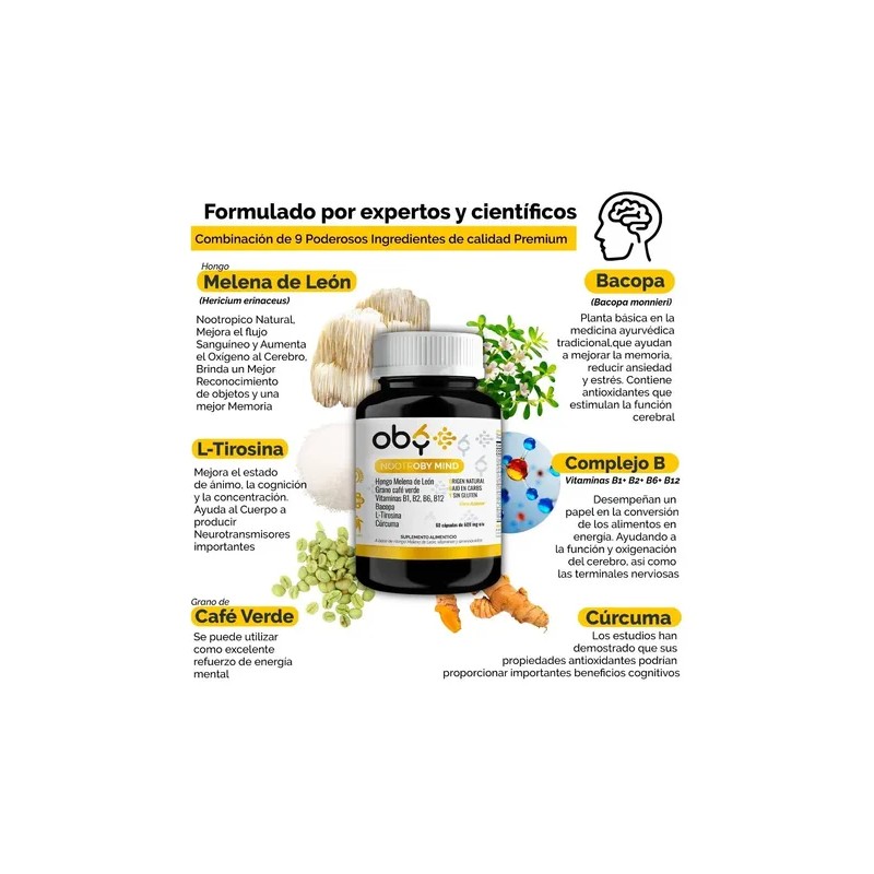 Oby Nootropicos Neuroprotector Concentración, Memoria