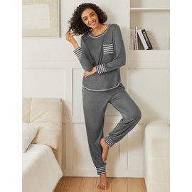 Ekouaer 2 Pack Womens Pajama Sets Long Sleeve Lounge Sets Soft Pj Sleepwear with Jogger Pants Grey & Green Medium