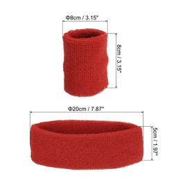 PATIKIL Sports Wristbands Headband Set, 8x8cm Cotton Terry Cloth Athletic Absorbent Sweatband 20x5cm Headband for Tennis Basketball Running, Red (1 Headband & 2 Wristbands)