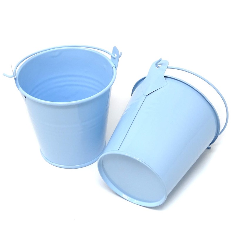 Honbay 2PCS Mini Blue Metal Buckets Tin Pail Containers Decorative