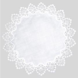 URROMA Linen Round Doily,33 * 33in White Table Cover with Lace Trim, Coffee Table Topper Table Decor Tablecloth for Dining Room Kitchen(85 * 85cm)