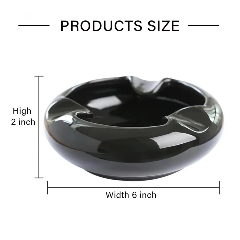 Premium Black Ceramic Cigar Ashtray with 3 Extra Wide Grooves
