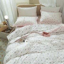 Pink Floral Comforter Set Twin XL Garden Botanical Coquette Bedding Comforter Set for Girl Chic Flower Bedding Sets Twin XL Vintage Comforter Sets,1 Pink Floral Comforter Full with 2 Pillowcases