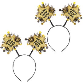 WLBON 2 Pcs Happy New Year Headband Star Hair Hoops Bands Headpiece Hairband Women Christmas Xmas New Year Eve Wedding Holiday Festival Parade Cosplay Dress Up Birthday Party Accessories Golden