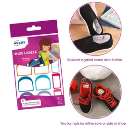 Avery Shoes Labels, Name Labels, Stick on School Labels, 24 Labels per Pack (2 Sizes in The Pack: 30x30 mm, 15x30 mm), White with Bold Coloured Edges
