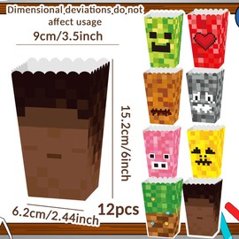 JeVenis 12PCS Pixel Birthday Party Decoration Pixel Party Goodies Candy Popcorn Boxes Gift Decoration Birthday Party Supplies Game Fans Decors