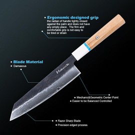 Meteorite Kiritsuke Japanese Multi-Task Knife, For Slicing & Dicing Prep, Hand-Hammered Midnight Damascus, Convex Grind Edge, Olive Wood Handle – Pro Gift IceRaven 8 Inch