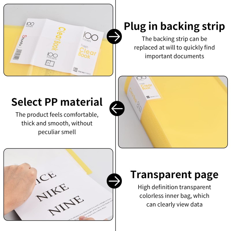 Wisebom A4 with Transparent Pockets, 100 Pockets, A4 Presentation Folder,