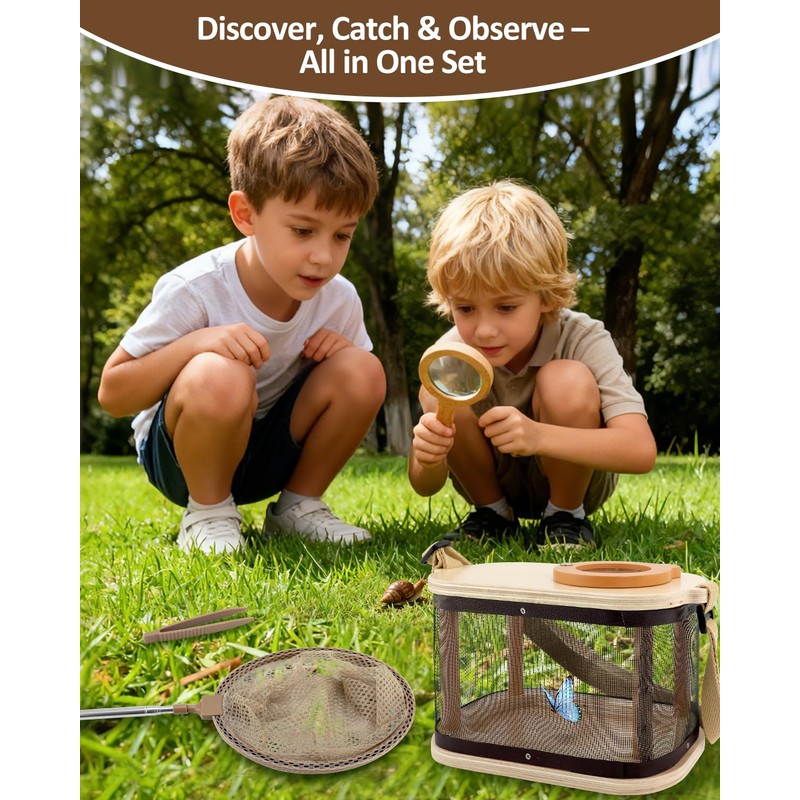 Wooden Bug Catcher Kit for Kids Ages 3-8, Outdoor Explorer