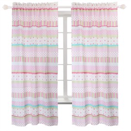 Cozy Line Home Fashions Peace & Love Flower Polka Dot Stripe Plaid Ruffled Pink Blue Green White Cotton Window Curtain Panel 63" Drapes