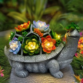 VMANYFIRE Solar Garden Decor Turtle Statues Lights, Outdoor Figurine Decorations Ornament Lamps for Outside Yard, Lawn, Patio, Porch, Balcony, Unique Birthday Gifts for Mom Women Grandma(Gray)