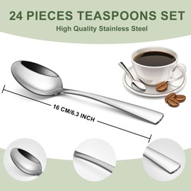 Unokit 24 Piece Silverware Set - Stainless Steel Tea Spoons, Mirror Polished, Dishwasher Safe