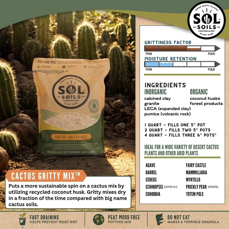 Sol Soils Cactus Gritty Potting Mix - Fast Draining, Peat