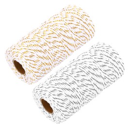 sourcing map Cotton Rope Twisted Braided Rope Cord, Multicolored 100m/109 Yard 2mm Dia for Wall Hanging, Plant Hanger, Knitting, Macrame Knotting (White Gold, White Silver)