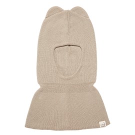 KNITAS Slip-On Hat Scarf Hats Made of Cotton for Baby Children I Winter Warm Knitted Balaclava for Boys and Girls 3-12 Months I Double Layer Hat, beige