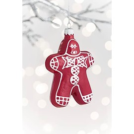 Glass Christmas Baubles - the shape of the gingerbread man in red with white decoration