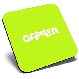 Great Single Coaster Square - Green Gamer Computer Gaming Sign |Glossy Quality Coasters | Tabletop Protection for Any Table Type #16192