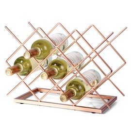 Drincarier Countertop Wine Rack - 10 Bottle Freestanding Modern Rose Gold Metal Small Wine Rack - Tabletop Wine Holder Stand for Cabinet, Pantry, Wine Bottle Storage…